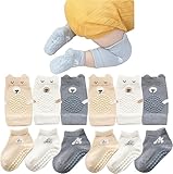 MUSLONG Baby Krabbeln 3 Paar Baby Knieschoner und 3 Paar Baby Socken,Anti Rutsch Krabbelhilfe mit Gummipunkte Krabbelschoner Stulpen Knieschützer für Kleinkinder 0-24 Monate (6-12 Monate)