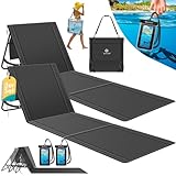 KESSER® Strandmatte 2er Set klappbar mit Verstellbarer Rückenlehne, Strandliege faltbar mit Tragegurt, wasserdichter Handyhülle & Aufbewahrungstasche, Sonnenliege für Strand Garten, Liegematte 130Kg