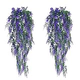 JSMTKJ 2 Stück Kunstpflanze Künstliche Pflanzen Hängend Kunstpflanzen Wie Echt Outdoor Wetterfest 77CM Kunstblumen Balkon Hängepflanzen Plastik Hängepflanze Künstlich Blumen für Garten Party