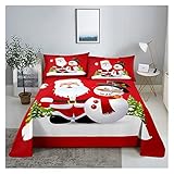 BoNene Spannbetttuch 180x200 Rotes Weihnachten 0.9/1,2/1,5/1,8/2,0m Digitaldruck Polyester Bett Flachfolie mit Kissenbezug Drucken Bettwäsche-Set Spannbetttuch (Color : 1, Size : 230X260cm(3Pcs))