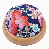 Holzsockel, blaues Nadelkissen mit Blumendruck, Nadelkissen, japanischer Stil, runder Nadelhalter für Quilten, Handarbeiten, DIY Handwerk
