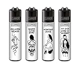 Clipper® Feuerzeuge im Multipack - 4er Set mit coolem Look - Nachhaltig NEU - INKL Gratis Crystal Deko Balls (FFX Adult #4)