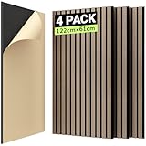 TONOR Akustikpaneele HOLZ Selbstklebend 2,976m²- 4 Stück je 122 x 61 x 2,1 cm, 3D Holzpaneele Wand Lamellenwand, Lärmschutz Interior Wall Decoration in Wood Look für Studio Büro, Braun
