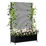 Pflanzkasten aus Metall für den Außenbereich mit Spalier, Hochbeet aus Metall mit Rad, freistehender Sichtschutz-Pflanzkasten für Blumen, Gemüse im Garten, auf der Terrasse, auf dem Balkon