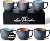 MIAMIO - 6 x 470 ml Kaffeetassen/Tassen Set/Kaffeetasse Groß/moderne Kaffeebecher aus Steingut - Las Palmitas Kollektion 6er Set