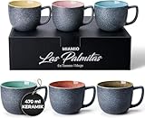 MIAMIO - 6 x 470 ml Kaffeetassen/Tassen Set/Kaffeetasse Groß/moderne Kaffeebecher aus Steingut - Las Palmitas Kollektion 6er Set