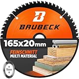 BAUBECK Sägeblatt 165x20 inkl. 16mm Reduzierring - Multi Material Feinschnitt - Kreissägeblatt 165x20 für Holz, Aluminium uvm. - Sägeblatt 165 - Kreissägeblatt 165x16