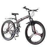 LSLIFE 27.5 Zoll Faltbares Mountainbike Doppelfederung Hardtail Fahrrad Männer Frauen Mountainbike 21 Geschwindigkeit Antrieb Leichtgewicht Rahmen Sport Radrad für Erwachsene (Rot)