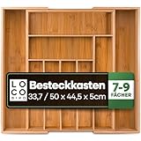 Loco Bird Besteckkasten für Schubladen aus Bambus - verstellbarer Schubladen Organizer Küche Holz - Besteckeinsatz für Schubladen ausziehbar bis 50cm - Schubladeneinsatz Küche - Cutlery Organizer