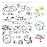 BETESSIN Silikon Stempel Sprüche Deutsch Klare Stempel Glückwunsch Stempelmotive Clear Stamps zum Kartenbasteln DIY Scrapbooking Fotoalbum Geschenkanhänger