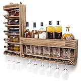 Yorbay Weinregal Palette Beflammt Holz, Wandbar mit Korkhalter, für Weingläser,Whiskygläser,Flaschenhalter Hausbar,Vintage, Geschenk (Regulär ohne LED)