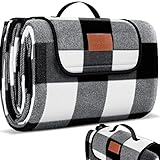 KESSER® Picknickdecke campingdecke XXL 200 x 200 cm - wärmeisoliert mit wasserdichter Unterseite mit Tragegriff Faltbare Stranddecke Picknickdecken für 4-6 Personen Waschbar Picknick Decke Schwarz