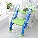 Toilettensitz Kinder mit Treppe, Kinder Toilettensitz Toilettentrainer, Weicher WC Sitz, Faltbar Kindertoilette WC Sitz Töpfchentrainer für V-, U- oder O-förmige Toiletten (Blau grün)