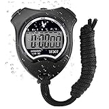 Digital Sport Stoppuhr Timer, Handheld Chronograph Digital Uhren Stoppuhr mit Wecker/Kalender für Schwimmen Laufen Fußball, Stoßfest Sport Stoppuhren für Trainer Schiedsrichter Ausrüstung Schwarz