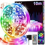 LED Strip Streifen 10 m mit Fernbedienung&App&Musik Sync,Bluetooth RGB Lichterkette Dimmbar Farbwechsel, Band Leiste Selbstklebend TV Hintergrundbeleuchtung für Zimmer Deko/Decke/Gaming