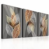 hyidecorart Bilder Blätter, Natur Golden Pflanzen Blatt Wandbild, Modern Leinwandbild für Wohnzimmer Schlafzimmer Küche Esszimmer und Büro（30CM*40CM*3Stück