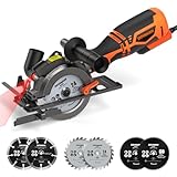 DOVAMAN Mini Handkreissäge, 710W 115mm Handkreissäge w/Laser, 3500RPM, Metall-Hilfsgriff, 43mm (90°), 29mm (45°) Schnitttiefe, 6 Sägeblätter, ideal für Holz, Weichmetall, Kunststoff, Fliesen–MCS01A