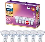 Philips LED Classic GU10 Lampen Warm Glow 6-er Pack (50 W), dimmbare Reflektor LED Spots mit warmweißem Licht, energiesparende Lampen mit langer Nutzlebensdauer