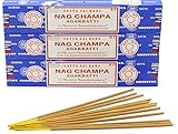 Nag Champa Räucherstäbchen, Weihrauch, 15 g – Original aus Indien, 3 boites