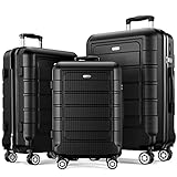 SHOWKOO Kofferset 3 Teilig Hartschale Leicht ABS+PC Erweiterbar Reisekoffer Haltbar Trolley Handgepäck Sets mit TSA Schloss und 4 Rollen (M L XL -Schwarz)