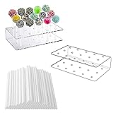 HHZZXCDH 2er Pack Cake Pop Ständer 20 Löcher, Lutscherhalter mit 100 Cake Pop Stielen Cake Pop Halter Lutscherhalter Lutscherhalter für Süßigkeiten Hochzeiten, Geburtstage, Backen Cake Pop Set