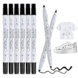 Caelura Textilstifte Waschmaschinenfest Schwarz, 6 Stück Dual Tips Textilmarker, Stoffmalstifte Waschfest, Textilstift Schwarz für T-Shirts, Taschen, Hüten, Leinwänden Textilien