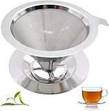 Pour Over Kaffeefilter, Kaffeefilter Edelstahl Papierlose Permanent Kaffeesiebe Handfilter Kaffee Filter Metallkegel Kaffeefilter mit Sockel für 1-2 Tassen