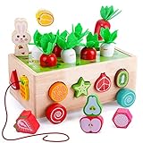 XIAPIA Montessori Holzspielzeug ab 1 2 3 Jahr | 7IN1 Kinderspielzeug für Jungen Mädchen | Baby Motorik Nachziehspielzeug mit Früchte und Karotten | Lernspielzeug als Ostern Geburtztag Geschenk
