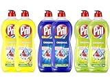 PRIL Original-Set 2x Limette & 2x Zitrone & 2x Original, Handgeschirrspülmittel-Set mit höchster Fettlösekraft, für sauberes Geschirr auch in kaltem Wasser, 6x 675ml