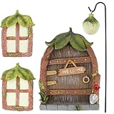 EDWINENE Feentür, Wichteltür Gartendeko, Miniatur Elfen-Tür und Fenster für Outdoor Bäumedekoration—leuchtenden Baum Garten Tür für Geschenk (Pilz 3)