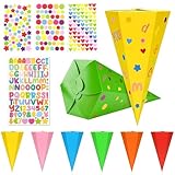 6stk Schultüte zur Einschulung 30cm Geschwisterschultüte Schultüte Klein für Junge und Mädchen DIY Zuckertüte zum Befüllen Faltbare Zuckertüte für die Einschulung zum Schulanfang mit Aufklebern