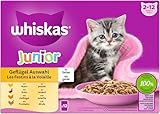 WHISKAS Junior Nassfutter Portionsbeutel Multipack, Geflügelauswahl in Gelee, 12 x 85g