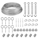 Drahtseil, Drahtseil Edelstahl Set, Stahlseil Mit Ösen, Spanndraht Seilspanngarnitur, für Aufhängen von Lichterketten, Zäunen, Außenbeleuchtung, Wäscheleinen, Gardinenseil, Kletterpflanzen