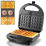 Tiastar Multifunktionsgerät 3 in 1 (Sandwichmaker,Sandwichtoaster, Kontaktgrill, Waffeleisen,Panini Maschine),Antihaftbeschichtete abnehmbare Platten,750W,LED-Anzeigen, BPA frei, Schwarz