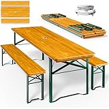Casaria® Bierzeltgarnitur 170cm Klappbar Stabil 3 Teilig 2X Bierbank 1x Breiter Tisch Holz Biertischgarnitur Festzeltgarnitur Biergarten Biergarnitur