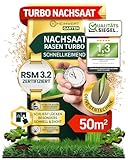 Heimwert Rasensamen schnellkeimend Turbo Nachsaat Grassamen schnellkeimend nach original RSM 3.2 Empfehlung aus hochwertigster Gräser Mischung - 1kg Sport und Spiel Rasen für 50 m2 - Made in Germany