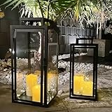 2er Set Gartenlaterne Windlicht Laterne Laternen Metalllaterne Set Dekoration Außen Metall Schwarz H50/40cm