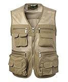 Yukirtiq Sommerweste Herren Leicht mit Taschen Funktionsweste Atmungsaktiv outdoor weste Schnell Trocken Anglerweste Wanderweste Ranger Weste, Khaki, XL