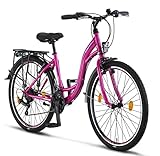 Licorne Bike Stella Premium City Bike in 24,26 und 28 Zoll - Fahrrad für Mädchen, Jungen, Herren und Damen - 21 Gang-Schaltung - Hollandfahrrad Citybike (Rosa, 24.00)