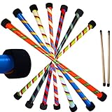 Flames 'N Games Twister Pro Devil Stick Set (3-farbiges Vinyl Deko) + Silikon beschichtete Holzhandstäbe Jonglierteufel Sticks 4 Anfänger + Profi's (weiß/grün/rot)