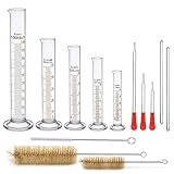 Messzylinder Glas, JESSTOLO 13 Stück Dickglas Graduierten Glasmesszylinder Set Chemistry Messung Werkzeuge mit 5 Meßzylinder 5ML 10ML 25ML 50ML 100ML, 3 Waschbürste, 3 Glas Pipetten und 2 Glasstab