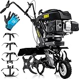 MASKO® Benzin Gartenfräse MK-909 Motorhacke 3 kW (4,1PS) 173ccm | Ackerfräse mit 36-60cm Arbeitsbreite 4 Takt Motor 24 Harte Messer Bodenfräse Gartenhacke Kultivator Bodenhacke mit Handschuhe Schwarz