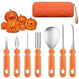 Royouzi Halloween Kürbis Schnitzset, 7 Stück Kürbis Schnitzen Set DIY Halloween Dekoration Edelstahl Kürbis Schnitzwerkzeuge mit Oxford-Stoff Tragetasche für Kinder und Familie