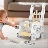 Joyz Lauflernwagen Holz Grau, Baby Lauflernhilfe für Kinder ab 1 Jahr, Montessori-Holzspielzeug, Werkzeugbank, Kinder-Werkbank, Gehhilfe mit Gummibereifung, Kleinkind Spiel- und Laufwagen, Baby Walker