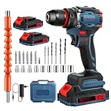 Bürstenlos Akkuschrauber Set 21V, Akku Bohrschrauber Set, Akku Bohrmaschine Cordless Drill für Haus und Garten DIY Projekt, 2x 2000mAh Akku, 45 N.m Max Schlagbohrschrauber, 25+3 Drehmoment