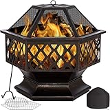 KESSER® Feuerstelle mit Grillrost & Grillzange Feuerschale 82x82x50cm, 3in1 Multifunktional Fire Pit für Heizung/BBQ Grill, Garten Terrasse, Metall Feuerkorb mit Schutzhülle Schürhaken Funkenschutz