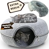 Samtkönig® Katzenhöhle, Katzenbett flauschig, Katzen Donut Tunnel, Katzentunnel aus Filz mit waschbarem Kissen Bezug, Katzenkörbchen als Schlafplatz, Kuschelbett & große Kuschelhöhle 60x60x30cm