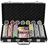 display4top Pokerkoffer 300 Chips Laser Pokerchips Poker 12 Gramm, 2 Karten, Händler, Small Blind, Big Blind Tasten und 5 Würfel, Schwarz mit Aluminium-Gehäuse