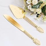 TUKDAK Tortenheber inkl. Tortenmesser im Set mit Gravur, Personalisiert Tortenheber und Servier Set, Gold Tortenmesser Hochzeit, Hochzeitsgeschenke für Brautpaare, Geburtstag, Jahrestag (Vintage)