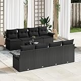 ZQQLVOO 9-teiliges Garten-Sofa-Set mit Kissen Schwarz Poly-Rattan “区分 for 室内